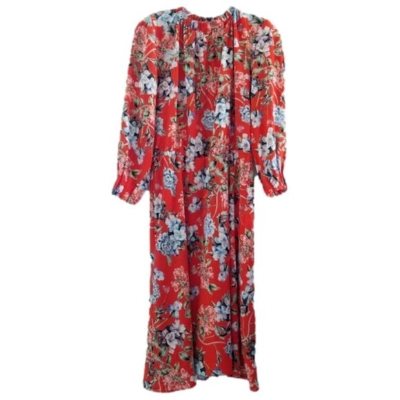 H&M Dark Orange Floral Print Creped Midi Dress 8 - Picture 5 of 15